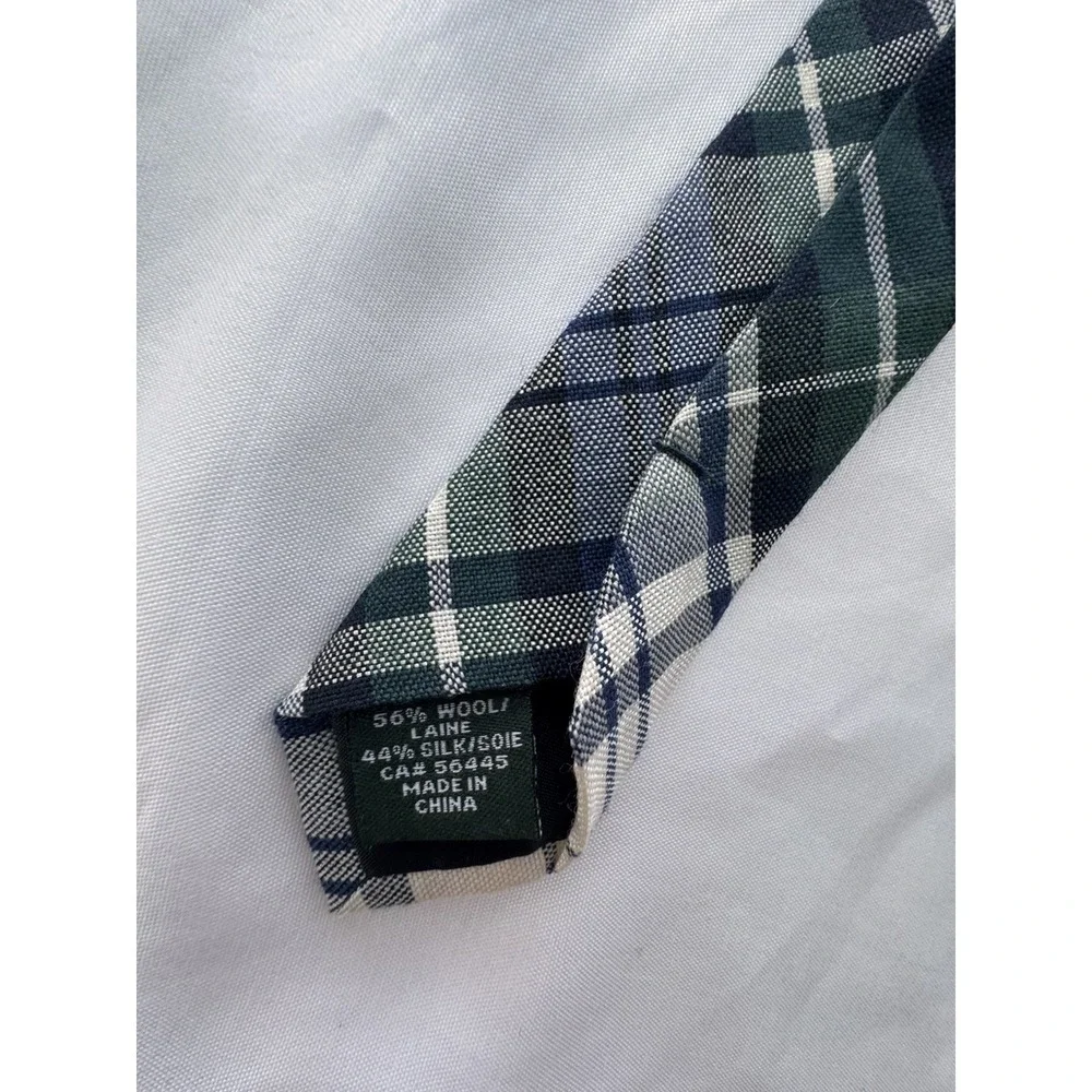J.Crew Mens Plaid Necktie Navy Blue Green White Wool Silk Blend‎ Woven Tie